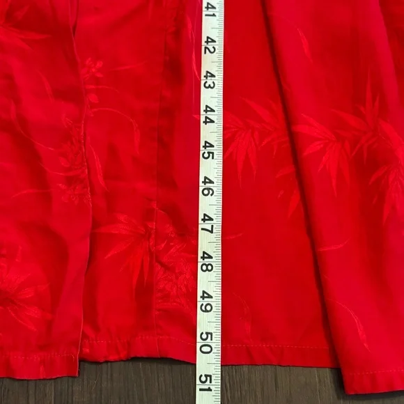 SILK ROBE WOMENS SIZE MEDIUM RED FLORAL BELTED TIE LONG 3/4 SLEEVES